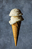 Vanilla ice cream in a waffle cone