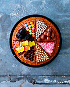 Sweet pizza with various sweets