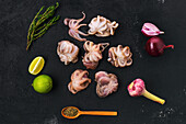 Raw baby squid with lime and onion
