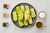 Stuffed cabbage rolls with meat, rice and onions