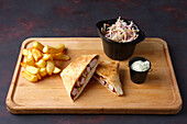 Quesadilla with chips and coleslaw