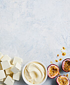 Ingredients for passion fruit quark cheesecake