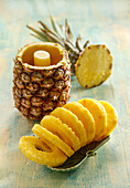 Fresh pineapple rings on a plate