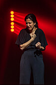 The sign interpreter acting during a live song at the MIN Independent Music Awards 2024, Zaragoza, Spain