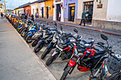 Parked motorcycles in Antugua Guatemala