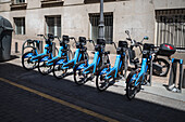 BiciMAD bikes, a bicycle rental program operated by the Madrid City Hall, Spain