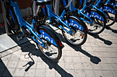 BiciMAD bikes, a bicycle rental program operated by the Madrid City Hall, Spain