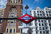 Callao Metro entrance sign in Madrid, Spain