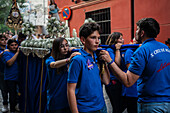 Tenth departure of the Cruz de Mayo, May Cross procession of the Brotherhood of Jesus el Pobre, Madrid, Spain.