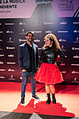 Artist Olga Pareja and Javier Doblas on the red carpet at the MIN Independent Music Awards 2024, Zaragoza, Spain