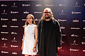 Zahara, winner of the award for best Artist, along with Marti Perarnau, members of the band Juno, on the red carpet at the MIN Independent Music Awards 2024, Zaragoza, Spain