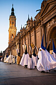 Holy Week Proclamation Procession that symbolizes the beginning of nine days of passion in the Plaza del Pilar in Zaragoza, Spain