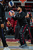 The Harlem Globetrotters perform at the Prince Felipe Pavilion in Zaragoza, Spain