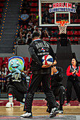 The Harlem Globetrotters perform at the Prince Felipe Pavilion in Zaragoza, Spain