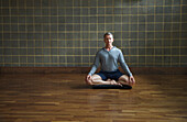 Mature Man Practicing Yoga, Easy pose