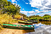 Seignosse,Landes,France - September 06,2019 - View of boats in front of Hardy Pond