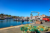 Saint-Jean-de-Luz,France - September 08,2019 - View of the harbor,houses and fishing nets