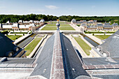 France. Seine et Marne. Castle of Vaux le Vicomte. View of the gardens and the roof from the dome.