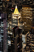 USA. New York City. Manhattan. Empire State Building. View from the top of the building at dusk and night,in direction of the south east and the Madison Square Park.