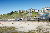 France. Normandy. Department of Manche. Granville during the summer. View from the coast and part of the beach. Le Normandy rehabilitation center.