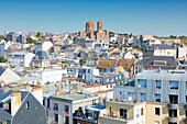 France. Normandy. Department of Manche. Granville during the summer. View of the city from the upper town. In the background,Saint Paul's Church.