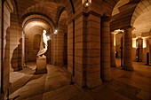 France. Paris. 5th district. The Pantheon. The crypt. Tomb and sculpture of Voltaire. Covid-19 period,with no tourists.