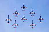 France. Seine et Marne. Melun. Air show 2021. Aerial acrobatics demonstration by the Patrouille de France.