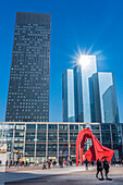 Grand Paris (Greater Paris),La Defense office district,sculpture by Alexandre Calder (Araignee Rouge ou Grand Stabile Rouge) (Red Spider) 1976,Tours Areva (1972) and Total (1985)