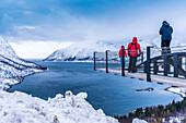Norwegen,Stadt Tromso,Insel Senja,Beobachtungsbrücke am Bergsfjord