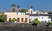 Spain,Canary Island,Lanzarote,Bodegas road of the volcanic valley of Geria