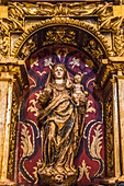 Spain,Rioja,Briones medieval village (Most beautiful village in Spain),church Nuestra Senora de Asumpcion,details of the altarpiece with a Madonna with child (St James way)