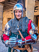 Spain,Rioja,Medieval Days of Briones (festival declared of national tourist interest),portrait of a knight with his helmet