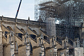 France,Paris,75,1st arrondissement,Ile de la Cite,Southern Side of the Cathedral Notre Dame after the fire,flying buttress,April 17th 2019