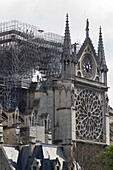 France,Paris,75,1st arrondissement,Ile de la Cite,the apse of the Cathedral Notre Dame of Paris after the fire,the scaffold at the crossing of the transept where the Spire was located,17th April 2019