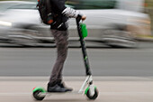 France,Paris,75,4th arrondissement,Quai de l'Hotel de Ville,man on a scooter in the street