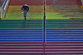 France,Nantes,44,rue Beaurepaire,stairs painted with the colors of the Rainbow flag,emblem of the LGBT movement.