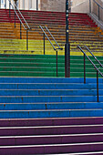 France,Nantes,44,rue Beaurepaire,stairs painted with the colors of the Rainbow flag,emblem of the LGBT movement.