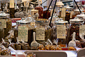France,Les Sables d'Olonne,85,Marche des Halles Centrales,food market,jars of herbal teas on the spices and teas stand,May 2021