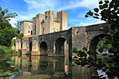 Frankreich,Nouvelle Aquitaine,Lot et Garonne department (47),Barbaste,Moulin des Tours (mill) and romanesque bridge