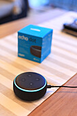 Mit dem Internet verbundener Lautsprecher. Alexa,ein intelligenter persönlicher Assistent, der von Amazons Lab126 entwickelt wurde.