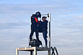 Departure of the crossing of the Channel successful on 04/08/2019 by Franky Zapata,the man flying with his Flyboard. With Chrystel Zapata