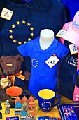 Europe,Belgium,Brussels,Items with the colors of the European flag in a shop