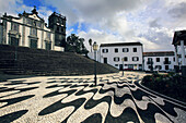 Sao Miguel Island,Azores,Portugal. Ribeira Grande. calcada portuguesa. Igreja Matriz de Nossa Senhora da Estrela