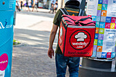 Luxembourg ,back delivery man,on foot with his bag