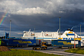 Europe,Germany. Schleswig-Holstein. Travemuende. Travemuende-Lubeck harbour. TT-Line GmnH  ferry. LKW Walter trucks