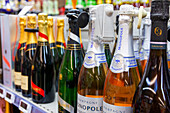 Shelf of Champagne bottles