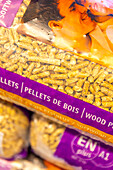 Wood pellets in a supermarket shelf