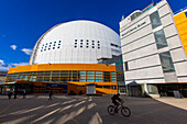 Europa,Skandinavien,Schweden. Stockholm. Stadtteil Johanneshov. Globe-Stadt. Ericsson Globe ist eine Sporthalle, das größte kugelförmige Gebäude der Welt, Bogen. Berg Arkitektkontor AB