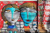 Chile,Valparaiso,mural,graffiti,street scene,