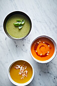Three different vegetable soups